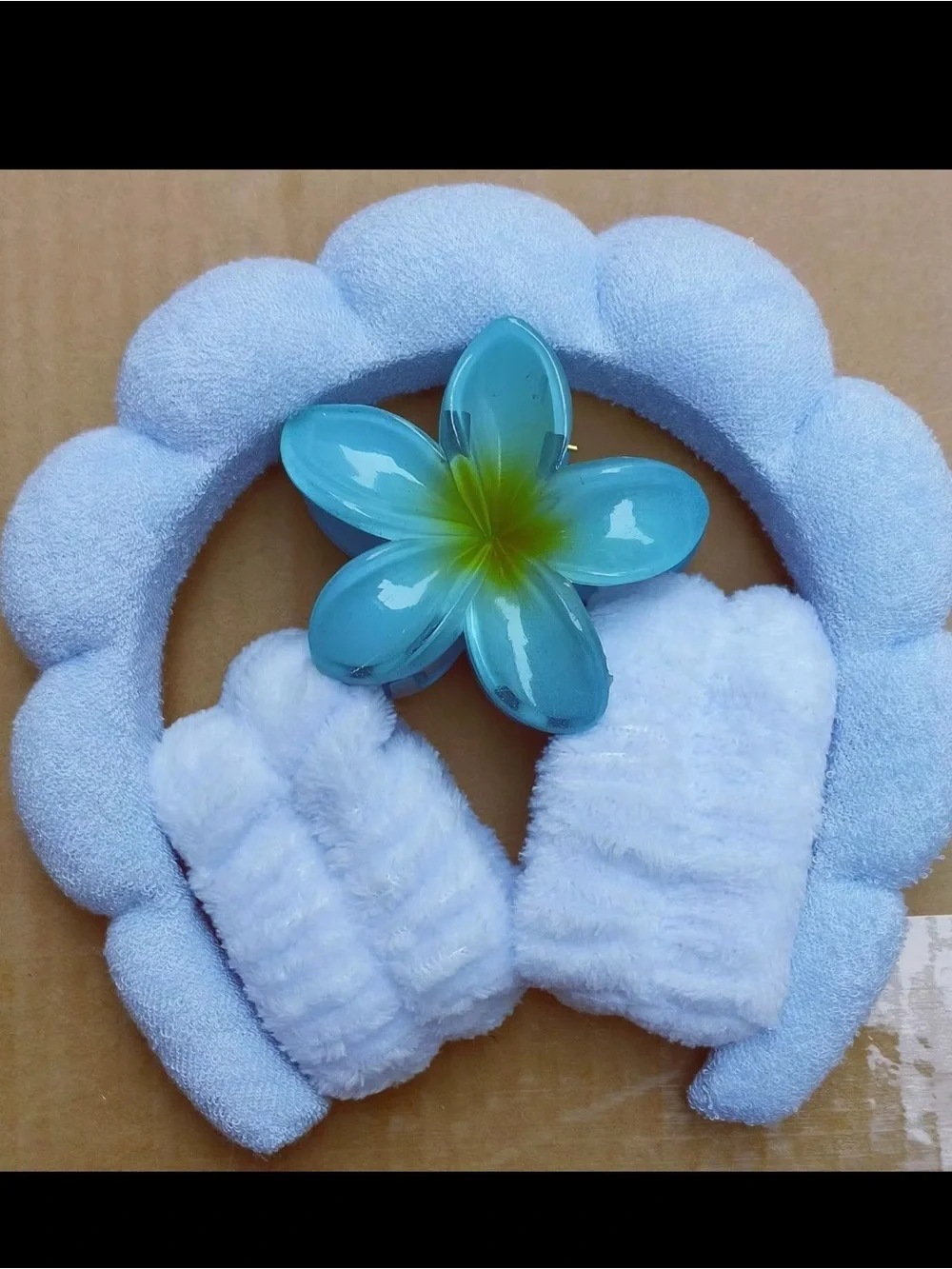 Kids Plush Light Blue Headband and Hair Clips Set